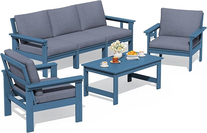 SERWALL HDPE Outdoor Patio Furniture Set with Coffee Table