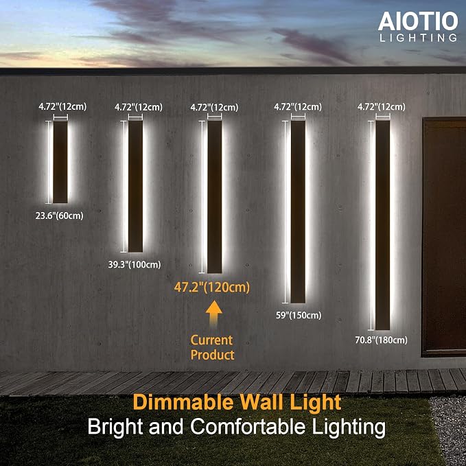 59in Modern Outdoor Lights,Upgraded 4.72in Wide Exterior Light Fixtures Wall Mount,IP65 Waterproof Dimmable Black Modern Porch Lights Wall Sconce,LED Long Linear Outside Lighting for Garage,Front Door