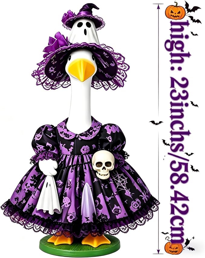 Mtsebmves Pumpkin Wizard Porch Goose Outfit Witch Geese Costume 23-Inch Porch Goose Dress for Yard Lawn Outdoor Garden Patio