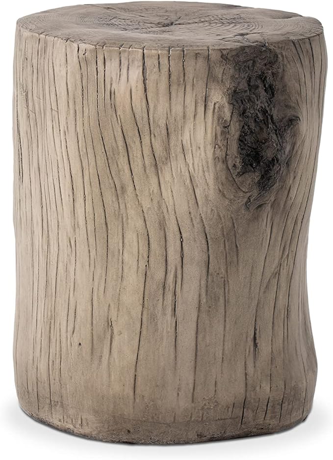 HOMPUS Concrete Outdoor Side TableSet of 2, 2 Piece Tree Stump Modern Round Coffee Table Accent Table Set Plant Stand Faux Wood End Table Garden Stool for Patio,Home Decor, Living Room, Silver Maple