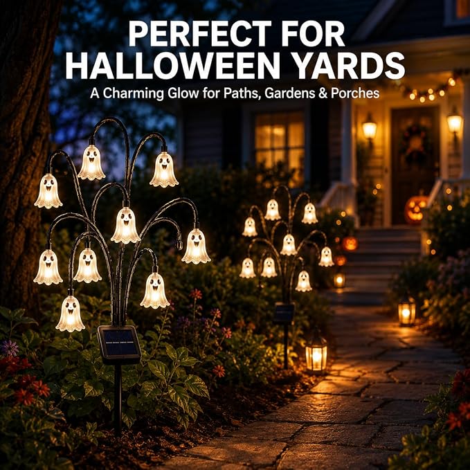 Halloween Solar Tree Stump Light, Glowing Ghost Garden Stake Lantern for Outdoor ，Style A
