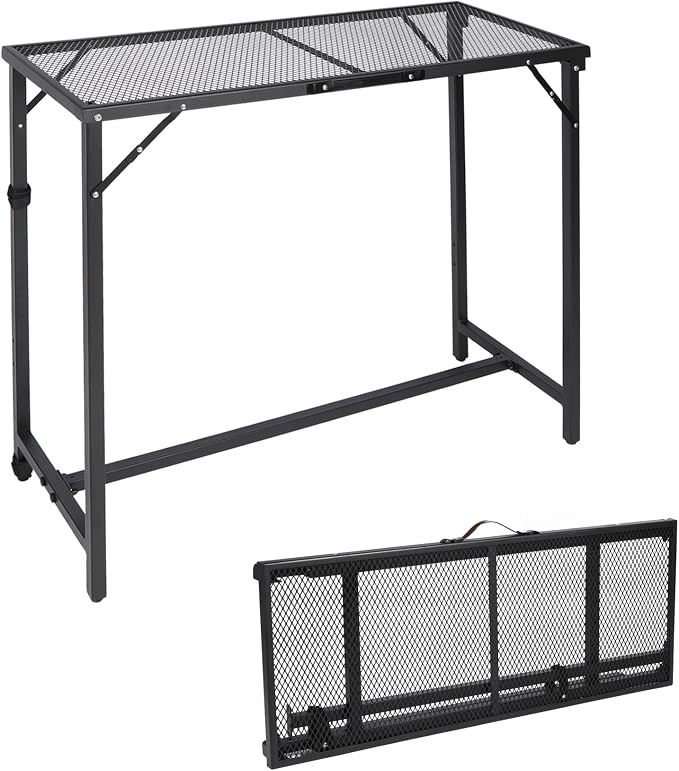 REDCAMP 39 Inch Folding Outdoor Bar Table, Patio Bar Height Table with Waterproof Mesh Top for Balcony, Garden, Hot Tub, Poolside, Indoor, Rectangle Black