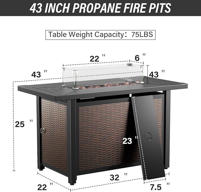 Belord Patio Furniture Set with Fire Pit Table - 8 Piece Outdoor Wicker Furniture Set with 43" 50000 BTU Propane Fire Pit and Rocking Chairs Patio Conversation Set for Patio Outside Backyard Grey
