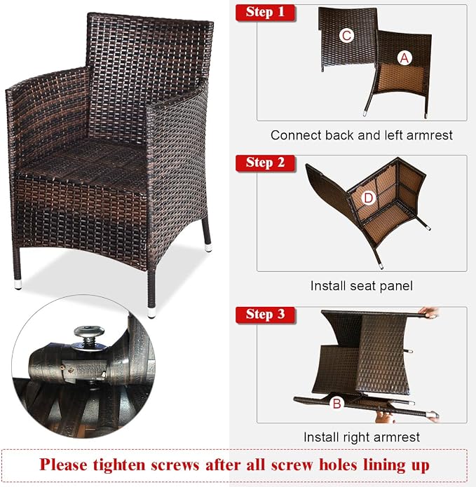 Tangkula Patio Furniture Set 3 Piece, Outdoor Wicker Rattan Conversation Set with Coffee Table, Chairs & Thick Cushions, Suitable for Patio Garden Lawn Backyard Pool