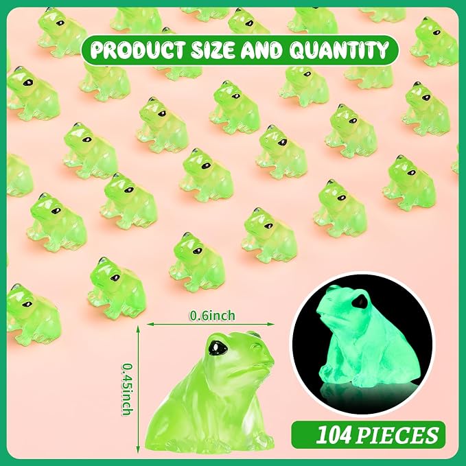 104PCS Luminous Mini Resin Frogs Green Frog Figurines Tiny Frogs for Micro | Cute Tiny Frogs Glow in The Dark, Micro Moss Landscape, Dollhoues, Terrarium Aquariums, Cake Decor, Hidden Games
