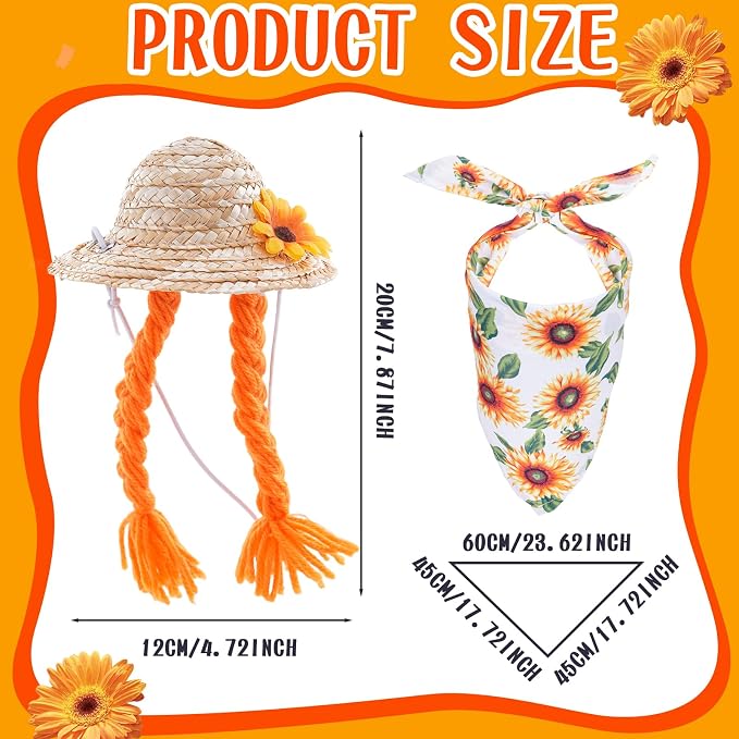Sunflower Outfit for Porch Goose - 2Pcs Summer Goose Clothes with Yellow Floral Hat & Bib Accessories for 23” Cement or Plastic Gooses Statue, Garden Lawn Porch Decoration