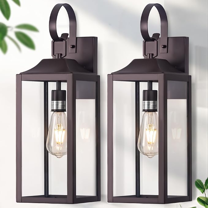 19" Large Outdoor Wall Lantern Porch Light Outdoor Bronze 2 Pack | Waterproof Exterior Lighting Fixtures, Anti-Rust Outdoor Light Fixtures, Modern Wall Sconce, Outside Lights for House Garage