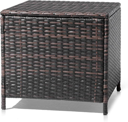 20.8in Outdoor PE Wicker Side Table,Square Patio Rattan End Table,Outside Storage Bin Container,All-Weather Small Storage Box Tables,with Lid,for Garden Porch Poolside Deck Backyard (Brown)