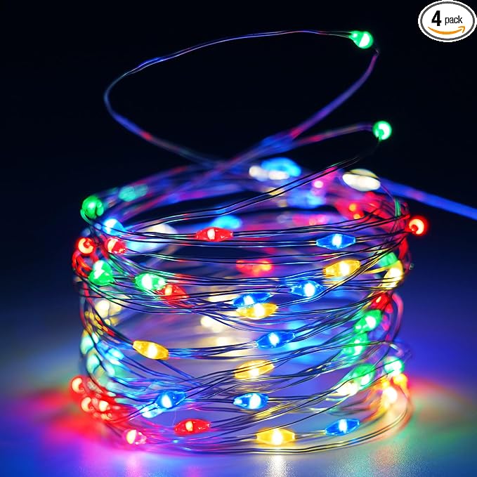 4 Pack 60 LED Fairy Lights Battery Operated with Timer, 20 FT Multicolor | Cuttable Copper Wire, Waterproof Battery String Lights for Indoor Outdoor, Wedding, Bedroom, Home, DIY, Christmas Decorations