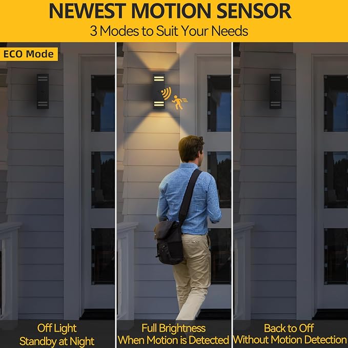 SHIMR Motion Sensor Outdoor Wall Lights, Up and Down Sconce, ETL Listed | Dusk to Dawn Outdoor Lighting, Up and Down, Black Aluminum Exterior Light Fixture for Porch Garage Patio, LED Bulbs Included