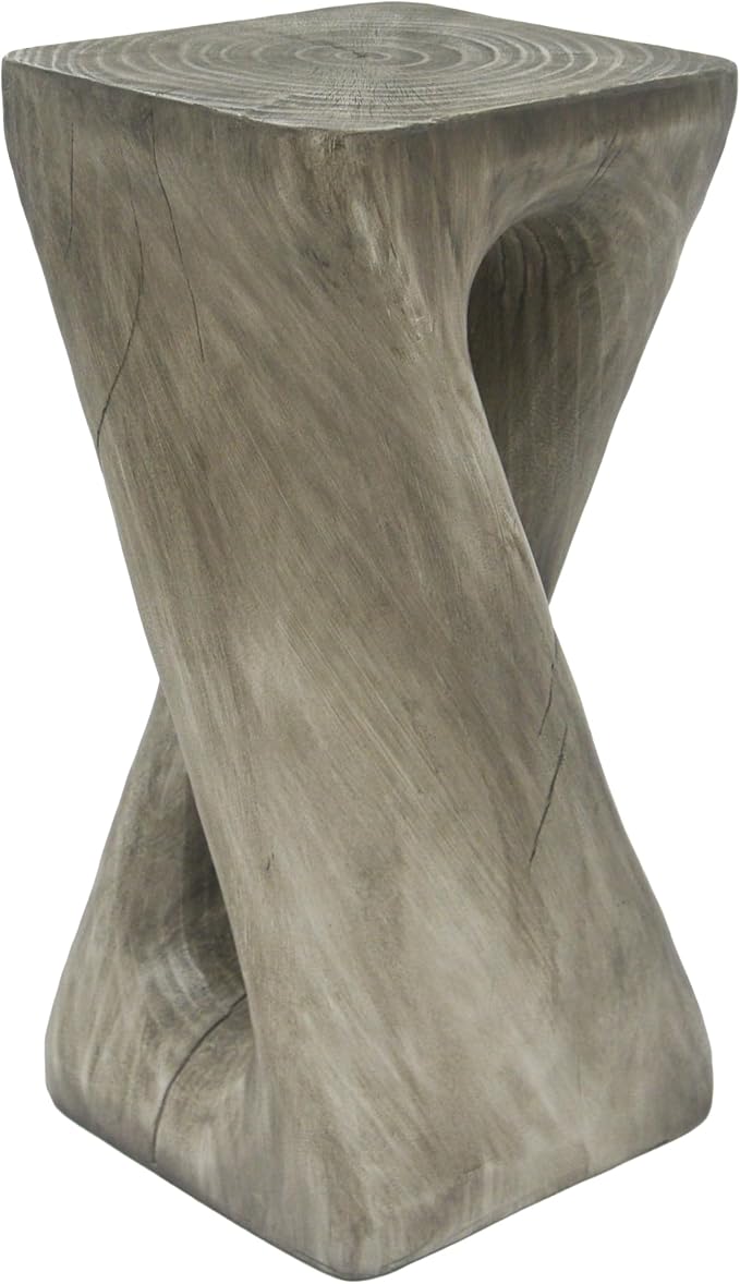 Christopher Knight Home Novi 26.8" H Lightweight Concrete Outdoor Side Table, Hollow Twist-Shaped Patio End Table, MGO Outdoor Coffee Table, Garden Plant Stand Indoor, Wood-Like Texture, Gray