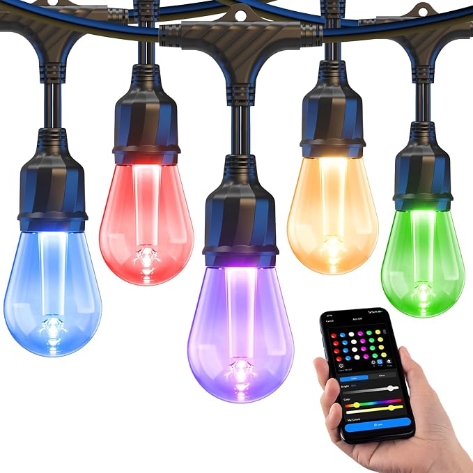 XMCOSY+ Smart Outdoor String Lights 72.5FT, LED Patio Lights App Control | DIY Color Changing, RGBCW Dimmable White, Segment Control, Alexa Voice Control, Shatterproof IP65 Waterproof Outside Lights