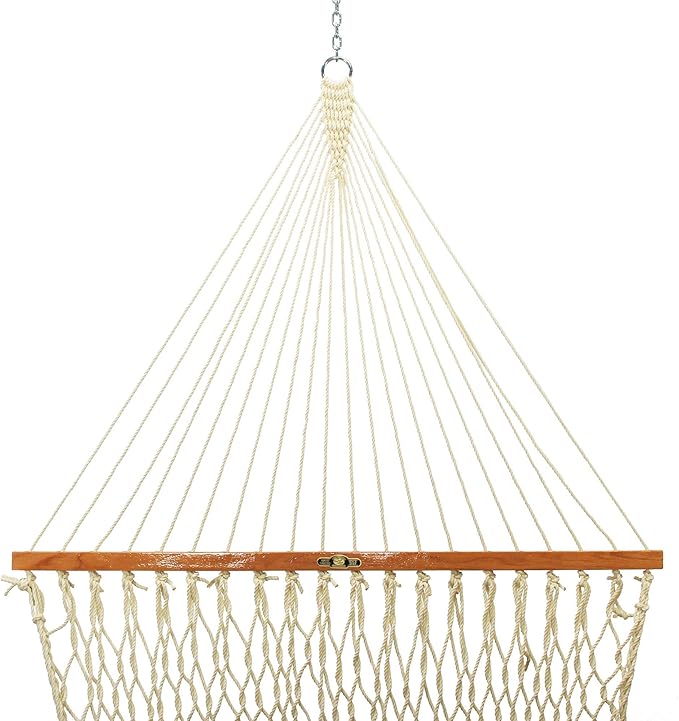 Original Pawleys Island Single Oatmeal DuraCord Rope Hammock – 12 ft. x 50 in., 1-Person, 450 lb Capacity, Oak Spreader Bar, Zinc-Plated Hardware, Handcrafted in the USA