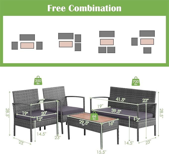 Tangkula 8 Pieces Rattan Patio Conversation Set, Patiojoy Outdoor Wicker Sofa with Seat Cushions, Heavy-Duty Steel Frame, Acacia Wood Tabletop, Outdoor Furniture for Poolside, Deck, Garden