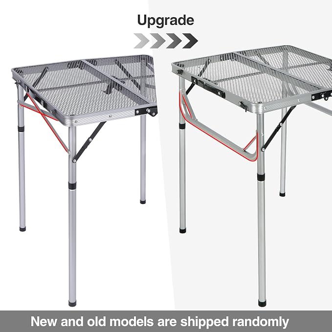 REDCAMP 24" Square Folding Grill Table for Outside, Lightweight Portable Metal Aluminum Outdoor Grill Table with Adjustable Height Legs, Great for Camping Picnic Cooking BBQ, Silver 2ft
