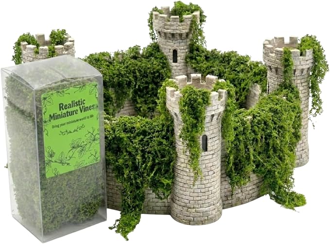 Realistic Miniature Vines - Hanging Moss Scenery for Diorama Supplies & Model Building - Mini Miniature Plants for Rainforest, Dollhouse, Fairy Gardens, Crafts DIY, Tabletop Wargaming (Dark Green)