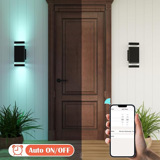 Up Down Outdoor Wall Lights Sconce, Remote Control RGB Color Changing LED Porch Lights Outdoor Wall Mounted, Black Exterior Lights for Garage, Balcony, Front Door - ETL Listed