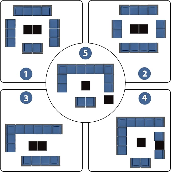 KIGOTY 14-Piece Patio Furniture Set, All-Weather PE Rattan Outdoor Sectional Sofa, Modular Wicker Conversation Set with Thick Cushions & Easy-Clean Coffee Table（Brown/Navy）