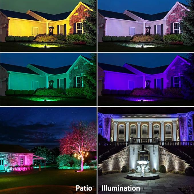 Led Flood Light Outdoor 30W,300W Equivalent, Color Changing RGB Lights | Remote Control, 120 RGB Colors, Warm White 2700K, Timing, Custom Mode, Uplight Landscape Lights,IP66 US 3-Plug (4 Pack)