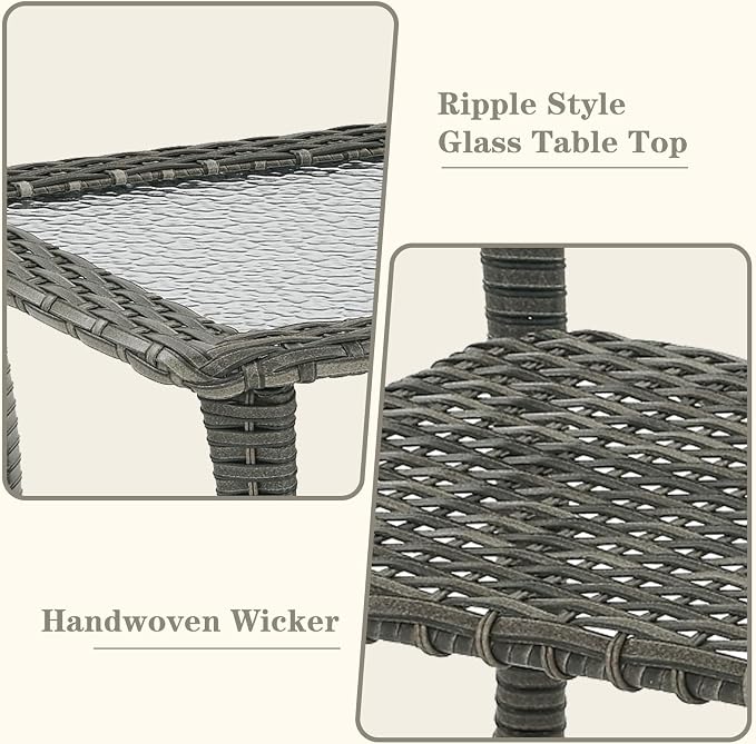 Belord Outdoor Coffee Table for Patio - 40 Inch Rattan Patio Coffee Table with 2-Layer Storage, Rectangular Tempered Glass Outdoor Wicker Table for Porch Balcony Deck Grey