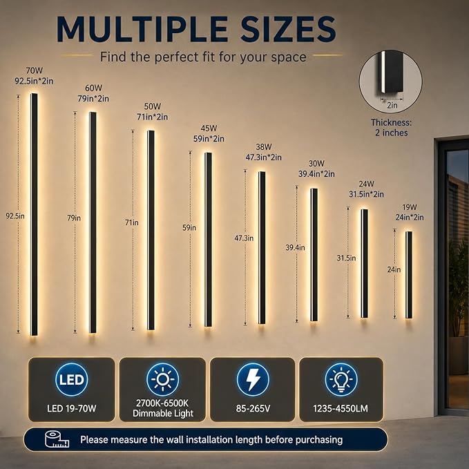39 inch Modern Outdoor Wall Light, 2700K-6500K Dimmable Outdoor Wall Sconce,Long Wall Light with Remote Control,Exterior Linear Wall Lighting IP65 Waterproof for Garage, Front Door