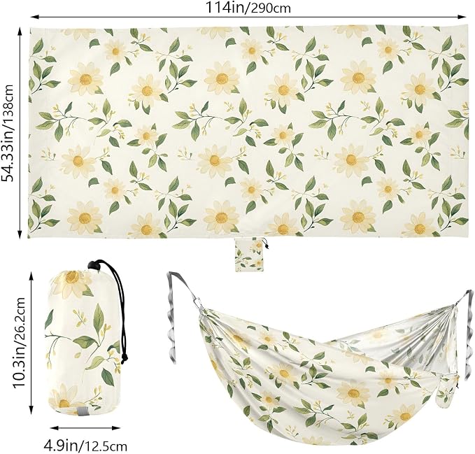 Camping Hammock Outdoor Hammocks for Outside Cream Daisy Beach Trees Portable Lightweight with Pockets Tree Straps Indoor Small
