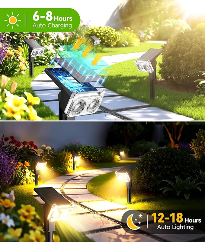 LETMY Solar Lights Outdoor Waterproof IP65, 4 Pack Solar Spot Lights Outdoor with 14 Big LEDs, 2-in-1 Wall Lights & 2 Modes Solar Landscape Spotlights for Pathway Yard Decor Garden Gifts (Warm White)