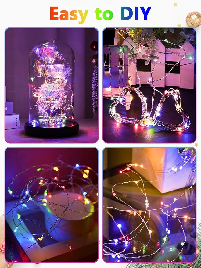 4 Pack Fairy Lights Battery Operated with Remote 33FT 100 LED Multicolor | Remote Control, 8 Modes, Timer, Adjustable brightness, Waterproof Lights for Indoor Outdoor Classroom Christmas Decor