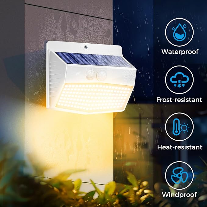 16 Packs Solar Outdoor Lights Motion Sensor Solar Security Lights Waterproof with 3 Lighting Modes Solar Powered Wall Lights Outside for Garden Fence Yard Deck, Warm White