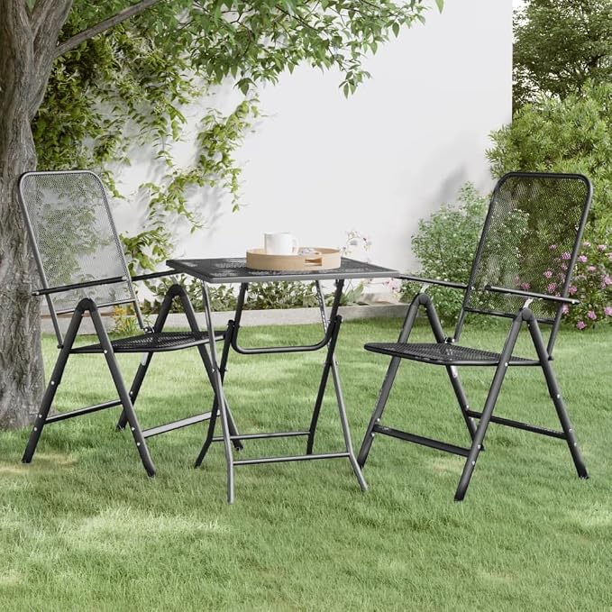 Square Garden Table 23.6-Inch Metal Mesh Side Table for Patio Balcony Backyard Anthracite Outdoor Dining Table