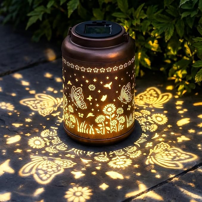 Metal Butterfly Solar Lanterns, Outdoor Waterproof Butterflies Garden Decor Hanging Lights Decoration for Outside Yard Patio Backyard Porch
