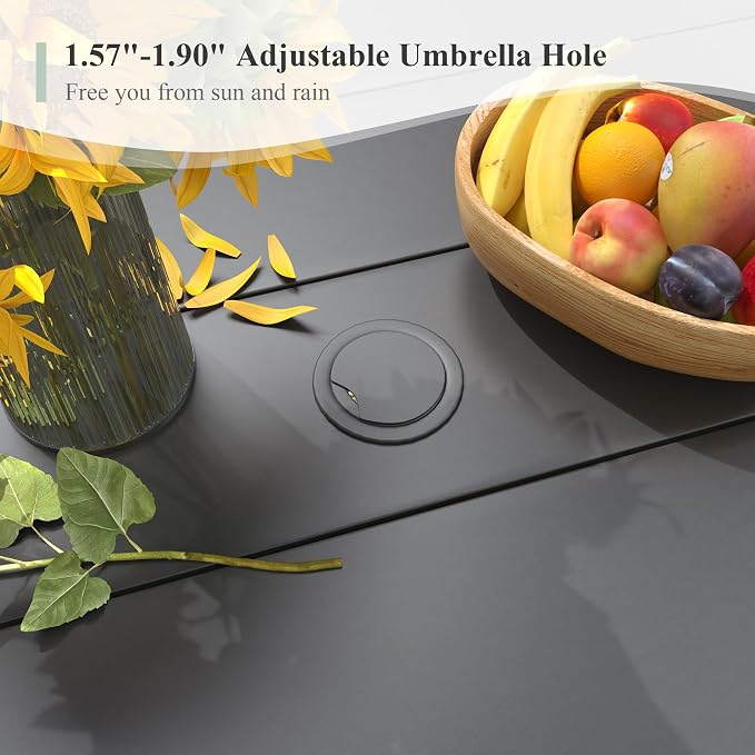 Outdoor Dining Table with Adjustable Umbrella Hole, 40.6" All-Weather Round Patio Dining Table for 4, Metal Patio Table with Storage Shelf for Garden Lawn Porch Deck Yard, Black