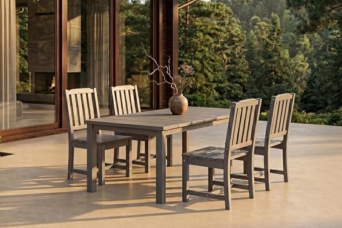 Perli™ 5-Piece Outdoor Dining Set, All-Weather HDPE Patio Furniture with 4 Armless Chairs and Rectangular Table, UV-Resistant 4-Person Set for Deck, Backyard, Grey