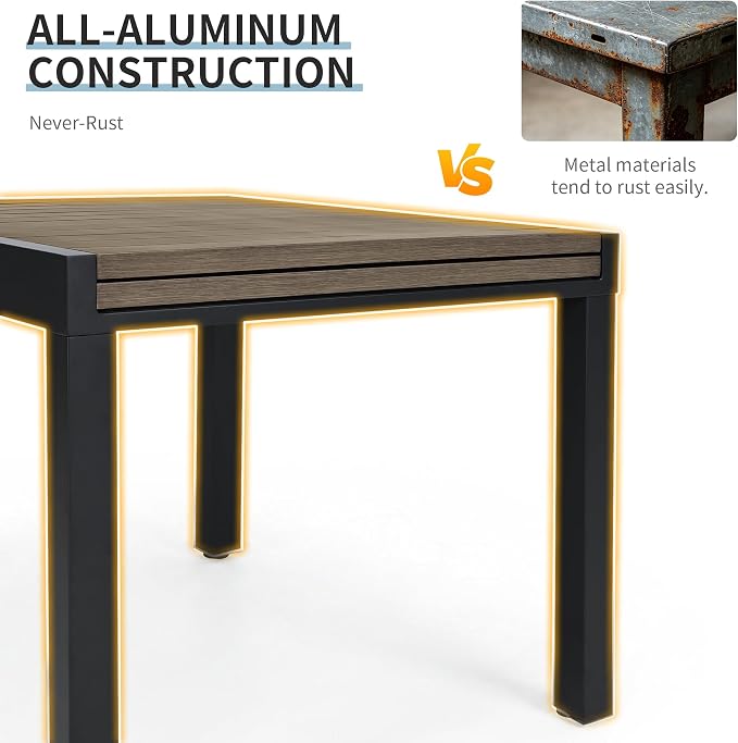 Expandable Patio Dining Table for 4-8 Person, Aluminum Extendable Outdoor Table, 38"-77" Adjustable Patio Table, Square/Rectangular Outdoor Accent Table for Garden, Backyard, Poolside, Gray