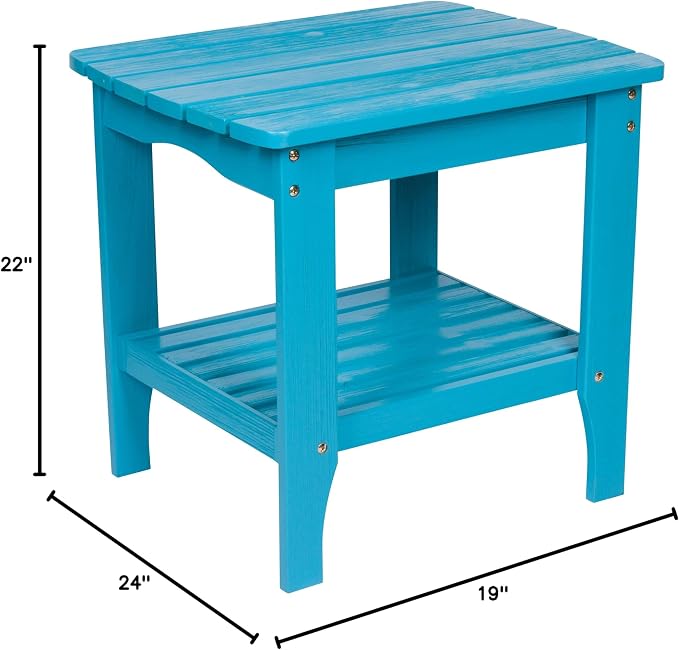 Shine Company Long Island Rectangular Solid Wood End Table, Outdoor Adirondack Side Table, Aqua