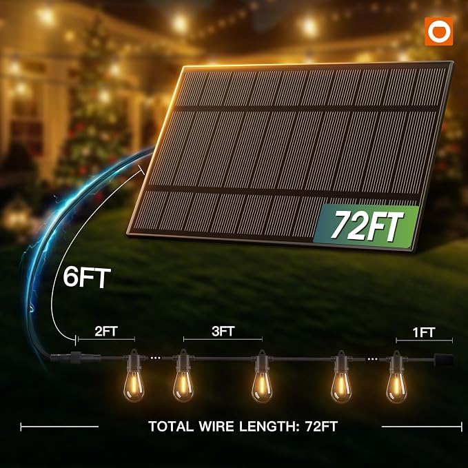 addlon 78FT(72+6) Solar String Lights Outdoor, Last 20+ Hrs, USB Charging | IP65 Waterproof. Dimmable Timer via Remote. Memory, 3 Modes, 2700K Warm White. Easy Install for Patio, Backyard, Porch.