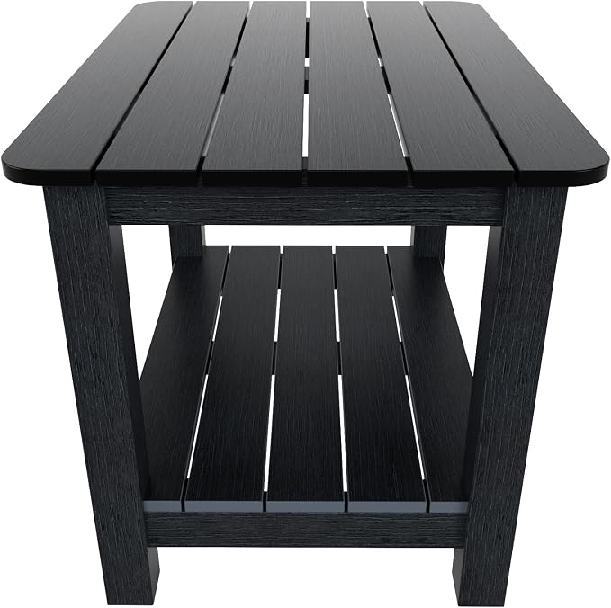 WestinTrends Tuscany Outdoor Side Table, All Weather HIPS 2 Tier Adirondack Small Patio Table with Storage, Black