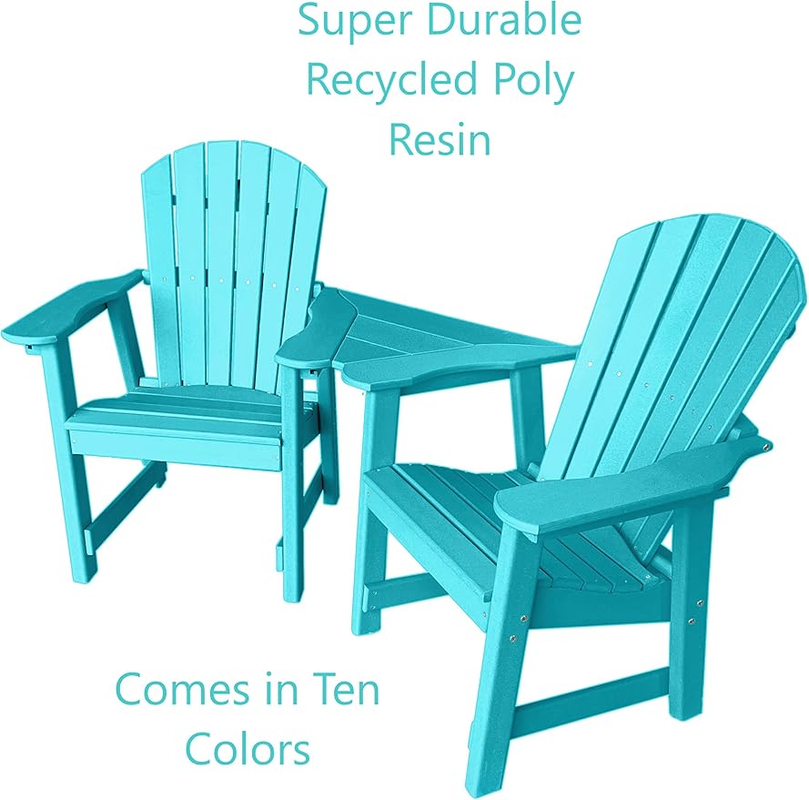 Phat Tommy 2 Chair Dining Table Set - Poly Outdoor Furniture - Small Patio Dining Set for Apartment Balcony Furniture, Recycled Poly Lumber Chairs and Table, Teal
