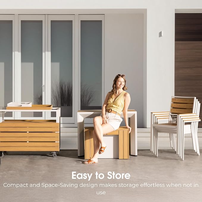 Transformer Table - Extendable Outdoor Dining Set, up to 12 Expandable Patio Table, Seats, Weather-Resistant Patio Furniture, Light Oak, Natural (Table + 2 Benches)