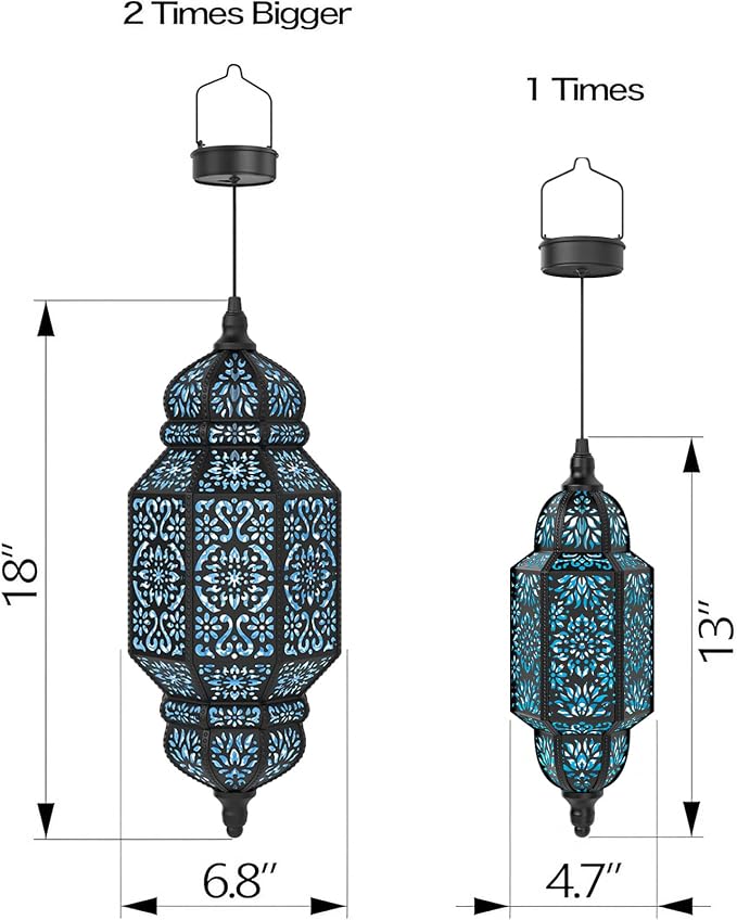 18 Inch High Large Hanging Solar Lights Outdoor Garden Decor, Decorative Waterproof Plastic Moroccan Solar Lantern Lamp, Outside Decorations for Patio Yard Porch Decor, Gardening Gifts for Women Mom
