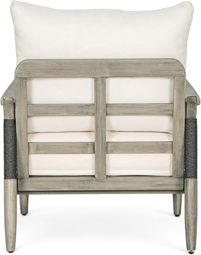 Merax Acacia Wood Patio Club Chair, Woven Rope Armchair with Cushion | Acacia wood frame, woven rope design, thick water-repellent cushion and deep seating for porch, garden, backyard or balcony