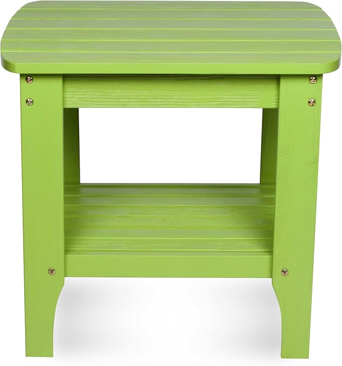 Shine Company Long Island Rectangular Solid Wood End Table, Outdoor Adirondack Side Table, Lime Green