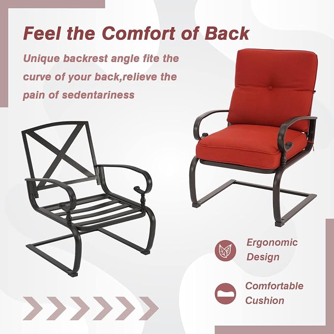 Oakcloud 8Pcs Metal Outdoor Furniture Patio Conversation Set (4 Spring Chairs, Loveseat, Bistro Table, 2 Coffee Tables) - Wrought Iron Patio Chair Set with Cushions (Red)