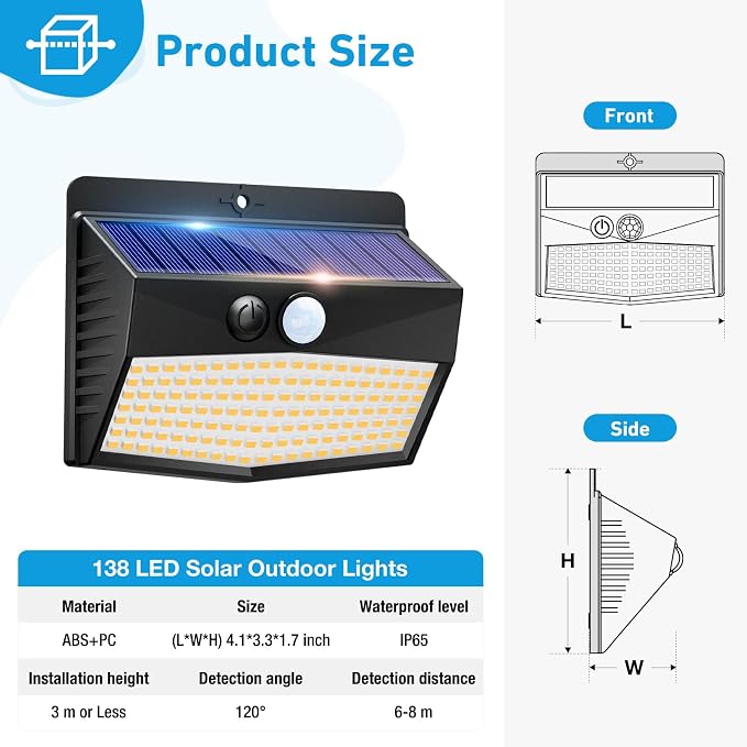 1 Pack Solar Motion Lights Outdoor, Solar Security Light with 3 Modes, IP65 Waterproof Flood Lights Outside for Camping Garden Patio Garage Backyard, Warm