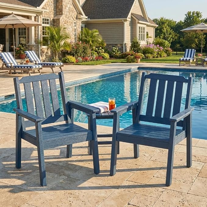 IDEALHOUSE Set of 4 Outdoor Dining Chairs, Durable HDPE Garden Patio Chairs with Sturdy Frame, All-Weather and Waterproof for Deck, Porch, Poolside and Backyard, Navy