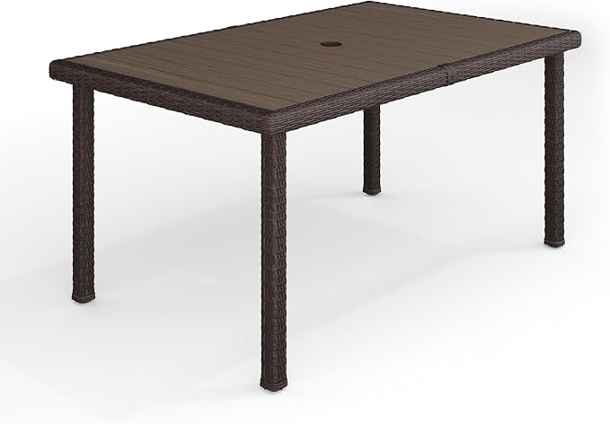 Martha Stewart Bedford 62" Indoor-Outdoor Patio Table with Faux Wood Top and Rattan Wicker Finish in Brown