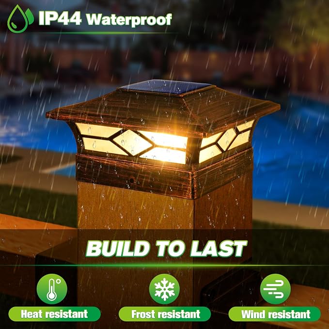 Solar Post Cap Lights Outdoor 8pack, Waterproof Solar Powered Deck Fence Post Lights for 4x4 Wood/Vinyl Posts, Solar Outdoor LED Light with Cool/Warm Lighting (Brushed Copper, 8pack)