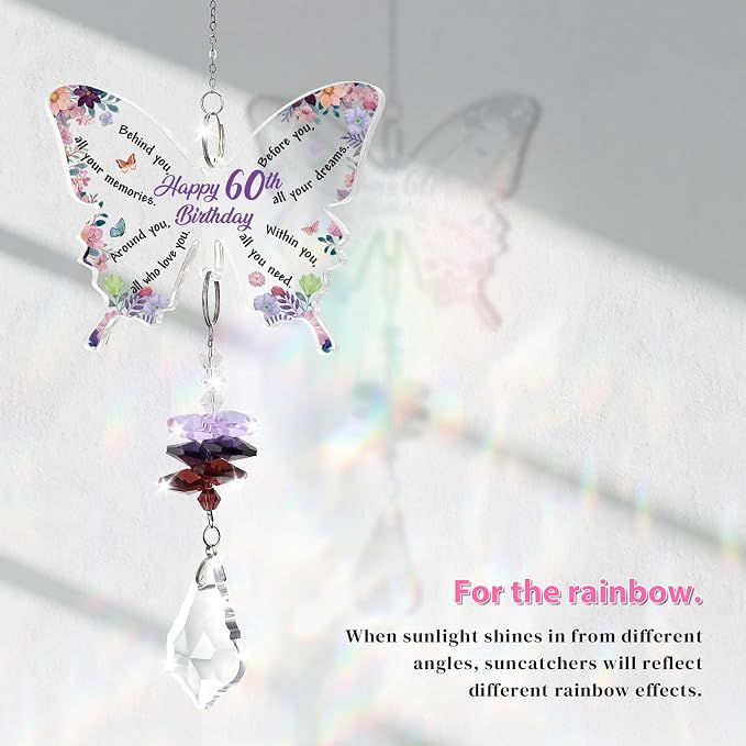 Funnli 60th Birthday Gifts for Women Suncatcher, 60th Birthday Decorations | 60 Year Old Bday Gift for Friends Sister Mom Grandma Window Hangings Home Decoration