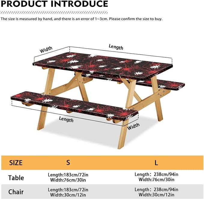 Spider Picnic Table Cover with Bench Covers Rectangle Halloween Fitted Picnic Table Cover with Bench Covers Washable Table Cover Outdoor Patio Camping Essentials 72x30 Inches