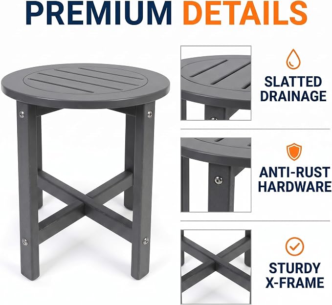 Round Outdoor Side Table, Gray HDPE